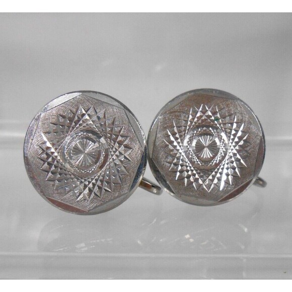 Vintage Cuff Links Silver Tone Round Button Design - Picture 1 of 3